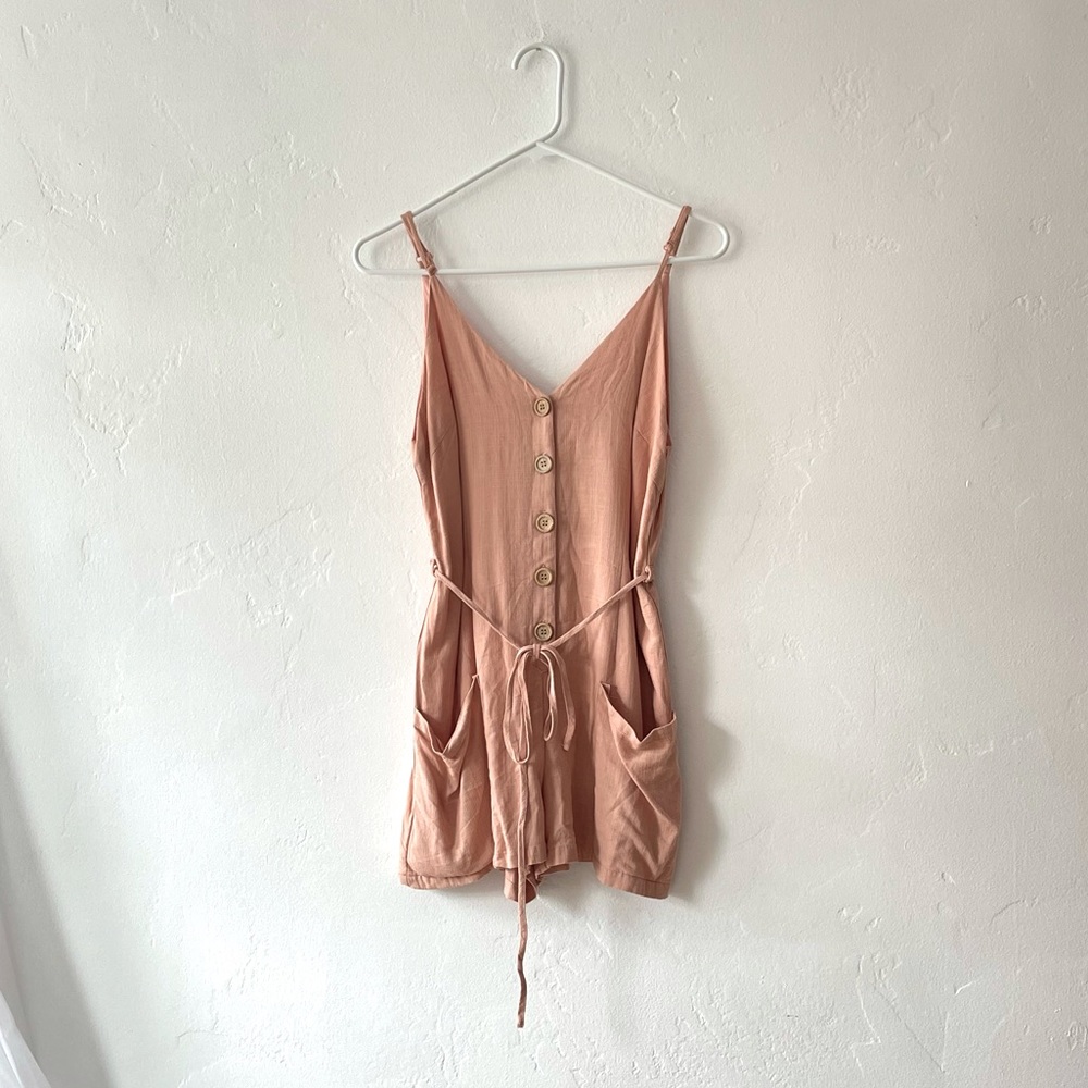 NWOT Coral Linen Romper Wooden Button Australian Boutique Brand